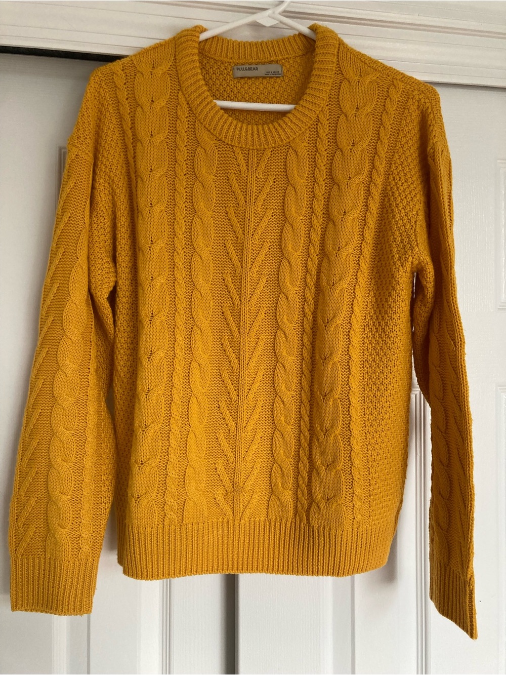 Pull&Bear Golden Yellow Cable Knit Crewneck Sweater
